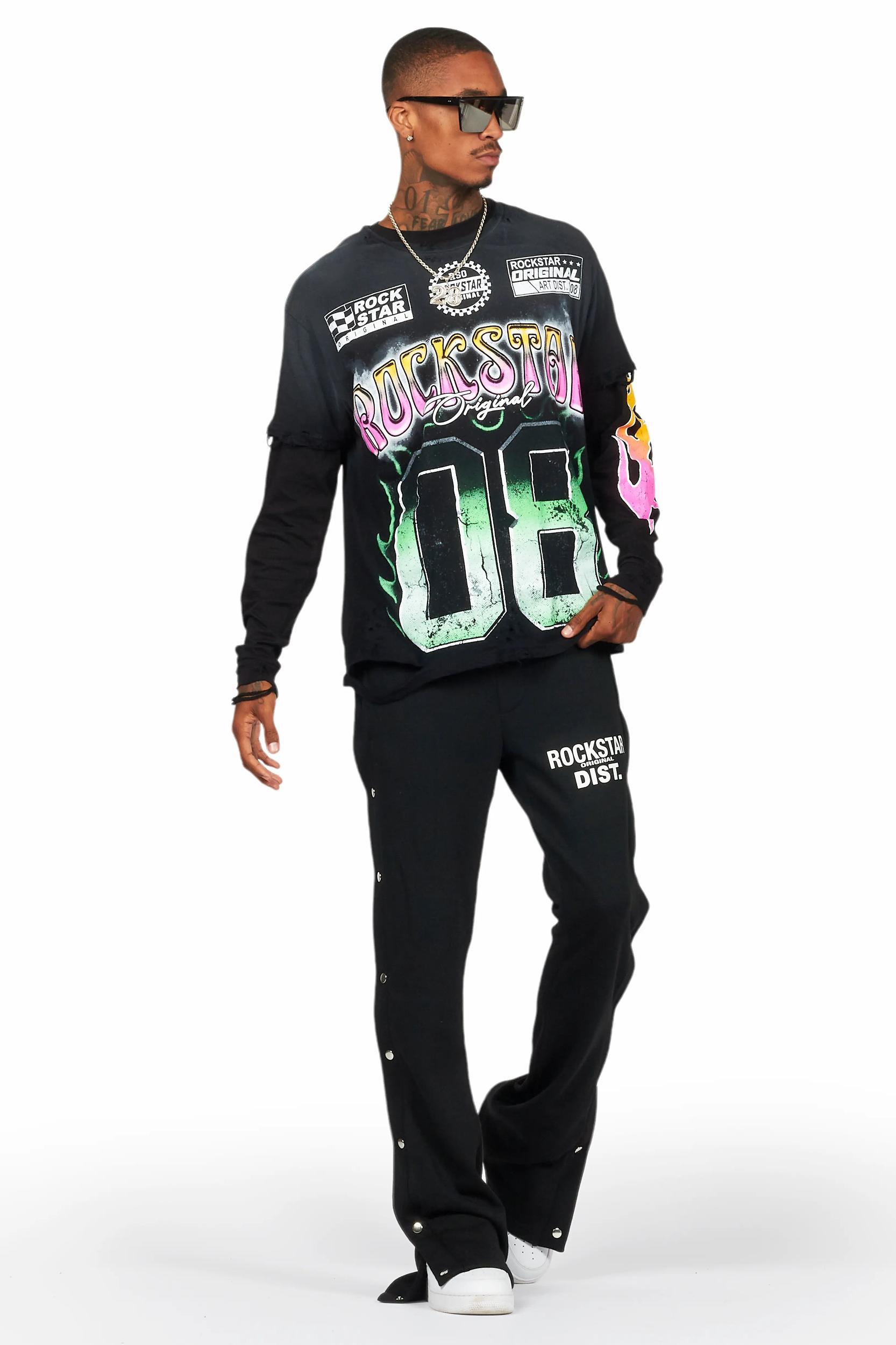 Quito Black Double Layer Graphic T-Shirt Male Product Image