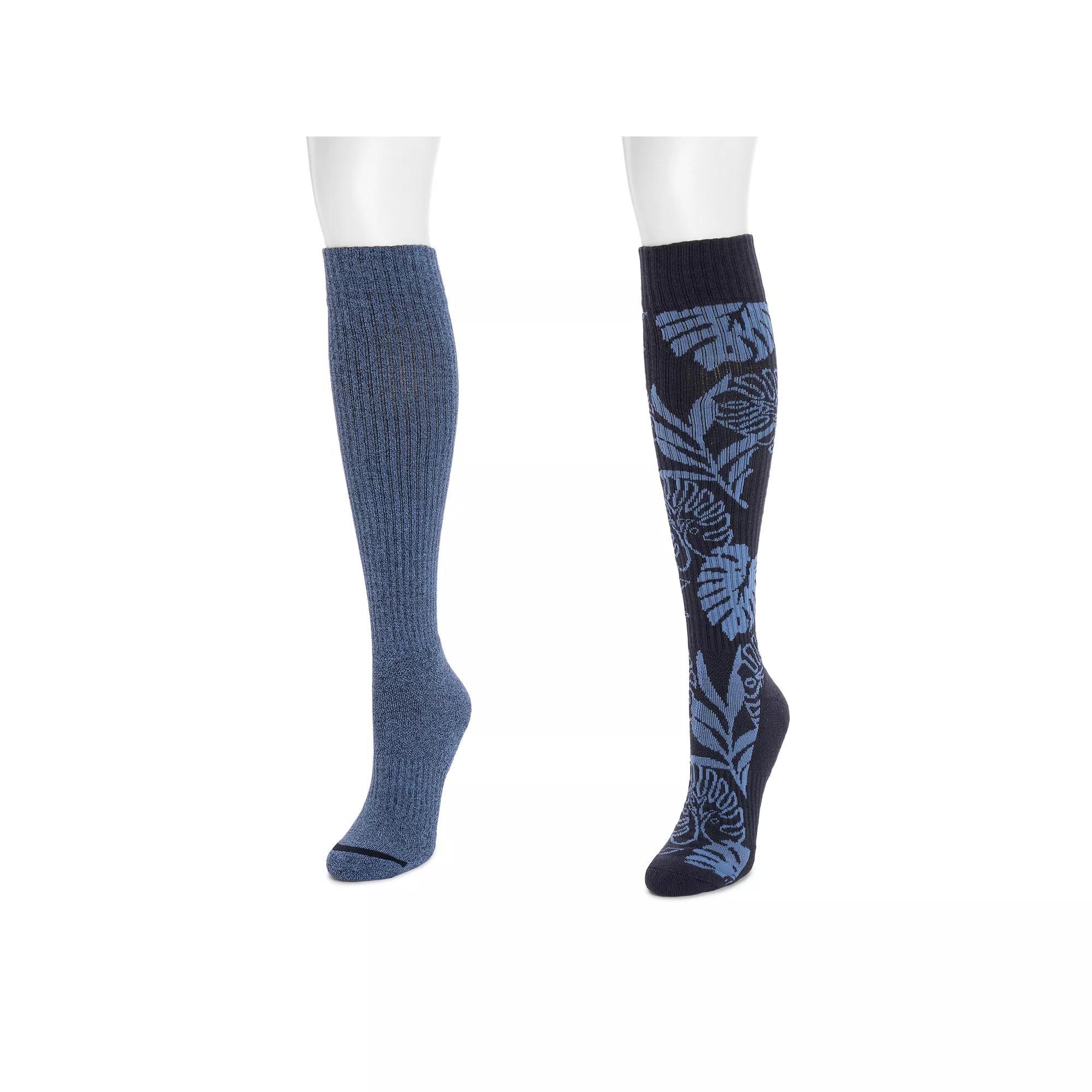 Womens MUK LUKS Cotton Compression Knee-High Socks 2-Pack, Blue Product Image