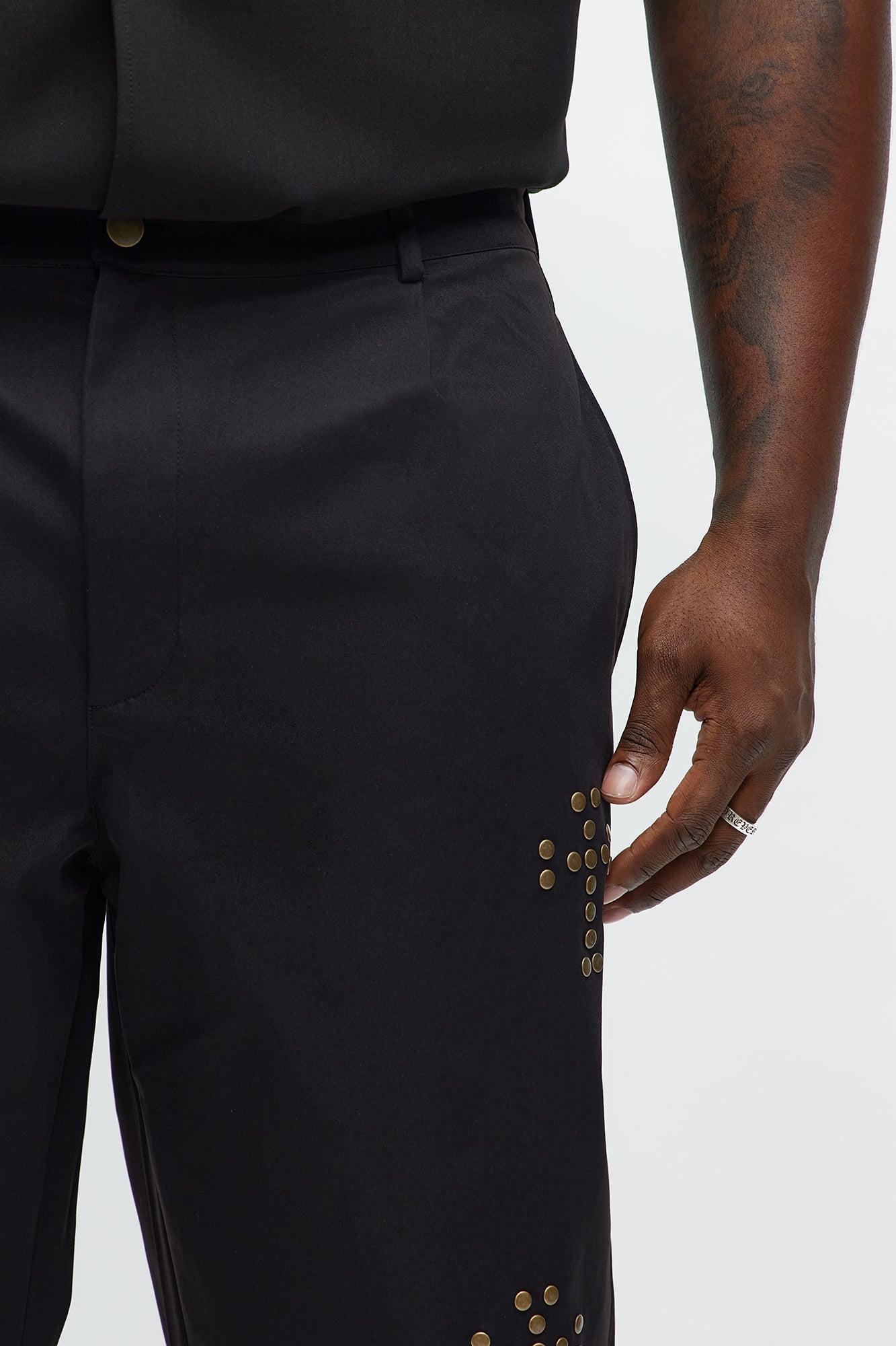 Straight Cross Me Studded Pants - Black Product Image