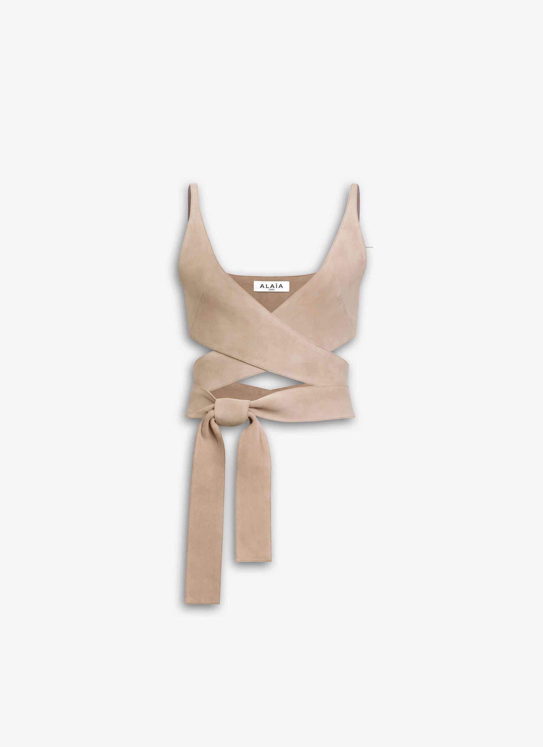 BEIGE LEATHER CRISS CROSS TOP Product Image