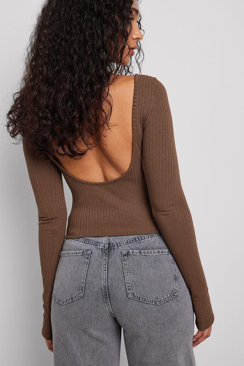Deep Back Long Sleeve Rib Top Product Image