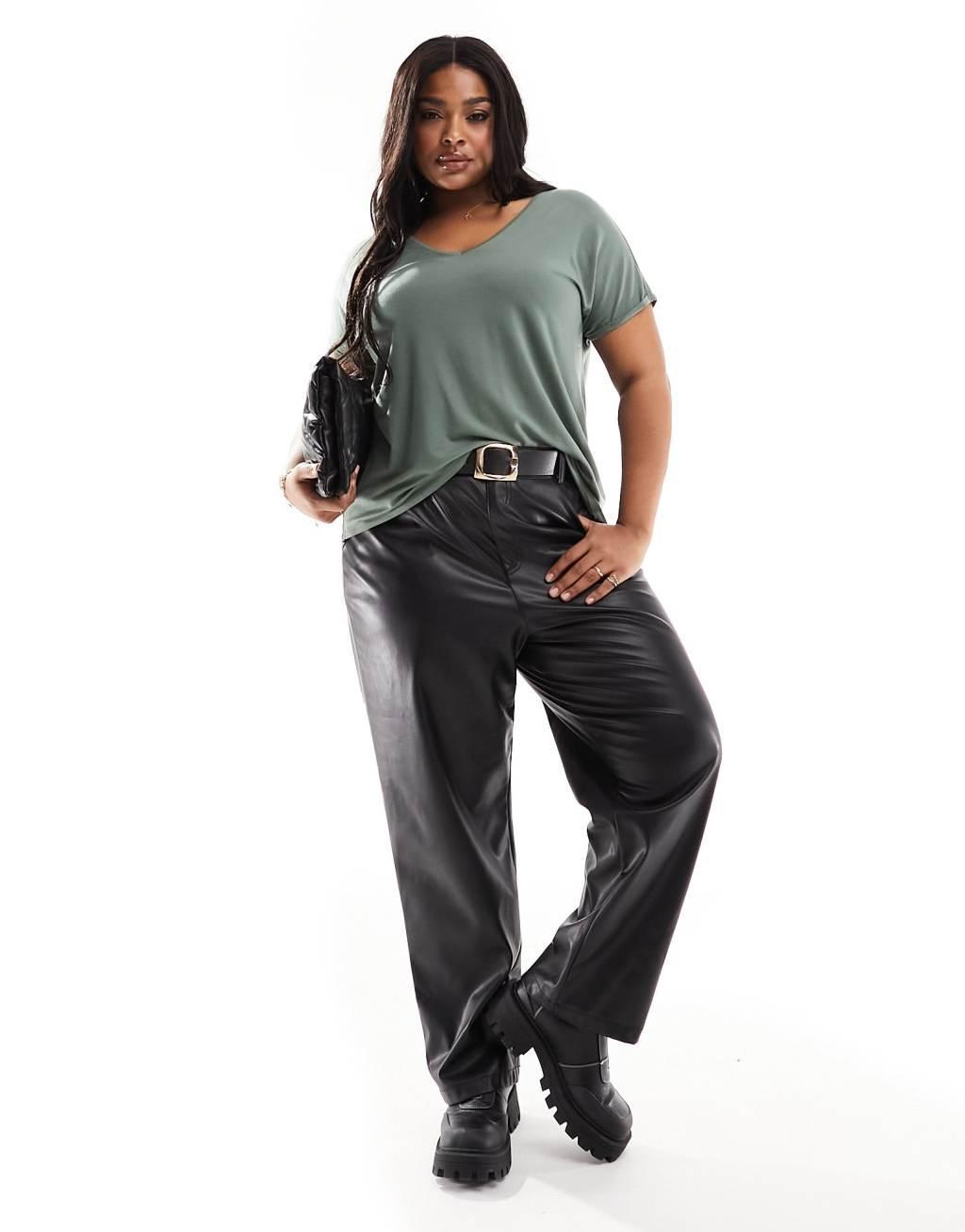 Vero Moda Curve V-neck T-shirt in khaki Product Image