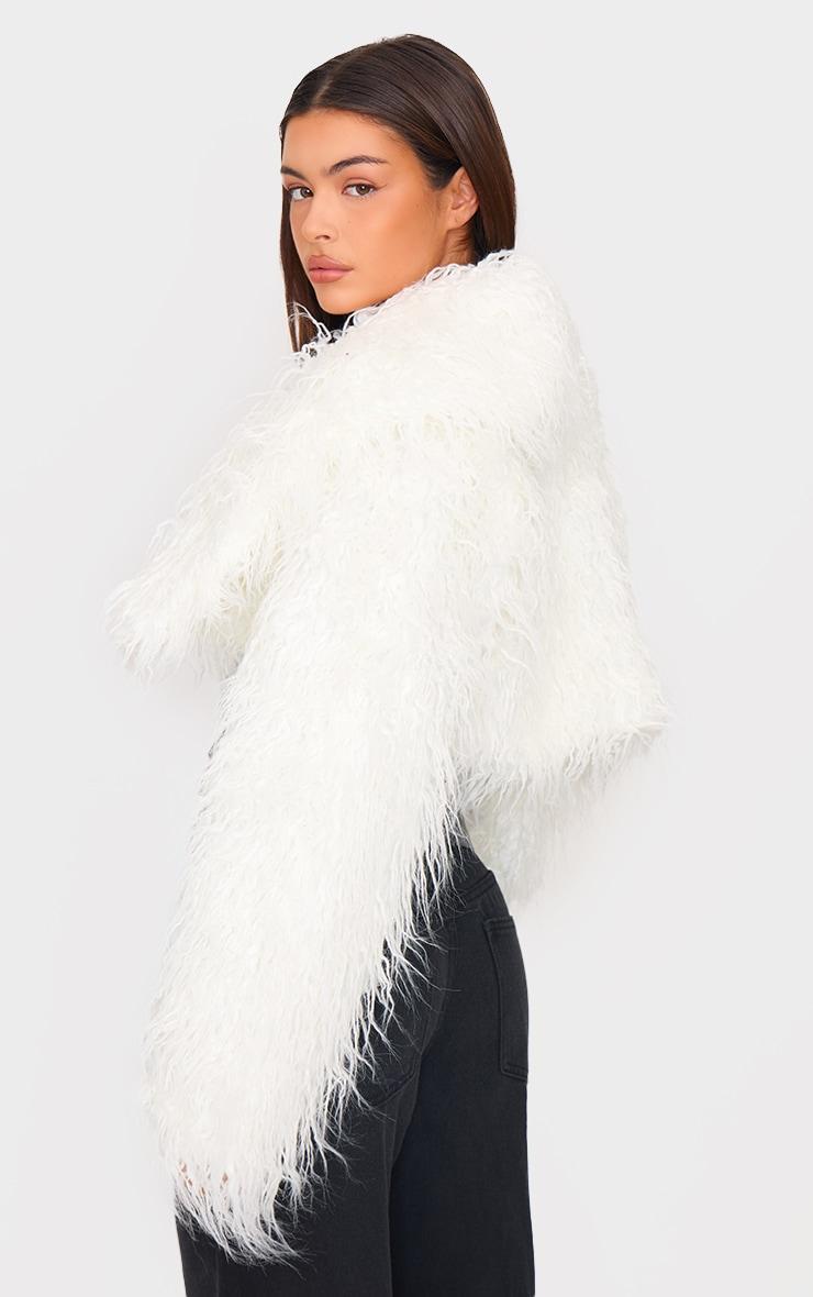 White Shaggy Faux Fur Cropped Coat Product Image