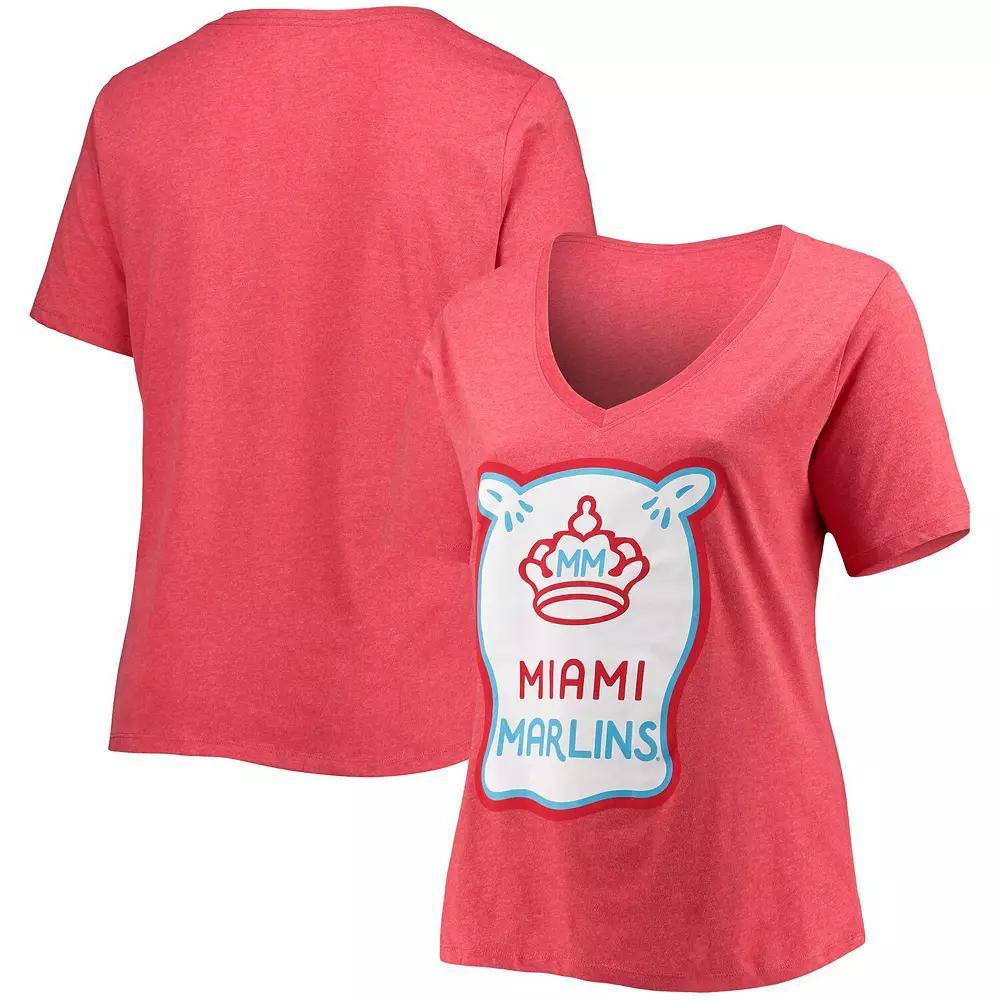 Women's New Era Heather Red Miami Marlins City Connect Plus Size V-Neck T-Shirt, Size: 1XL Product Image
