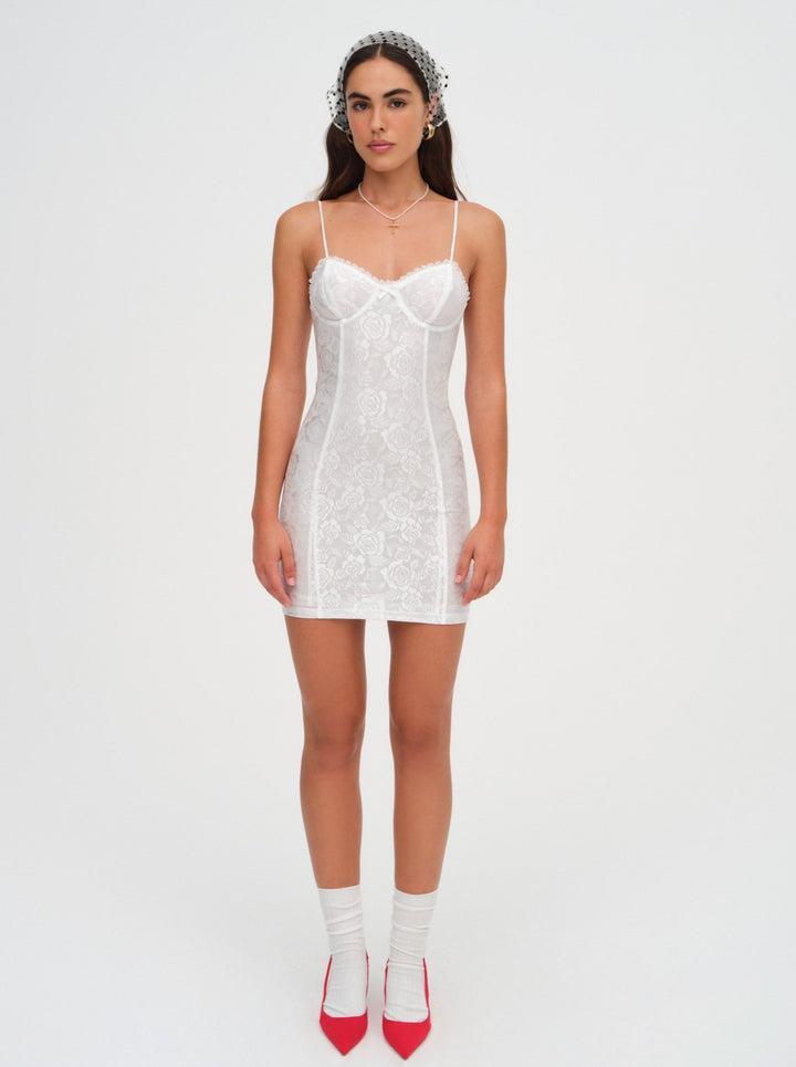 Lindy Lace Mini Dress — White Product Image