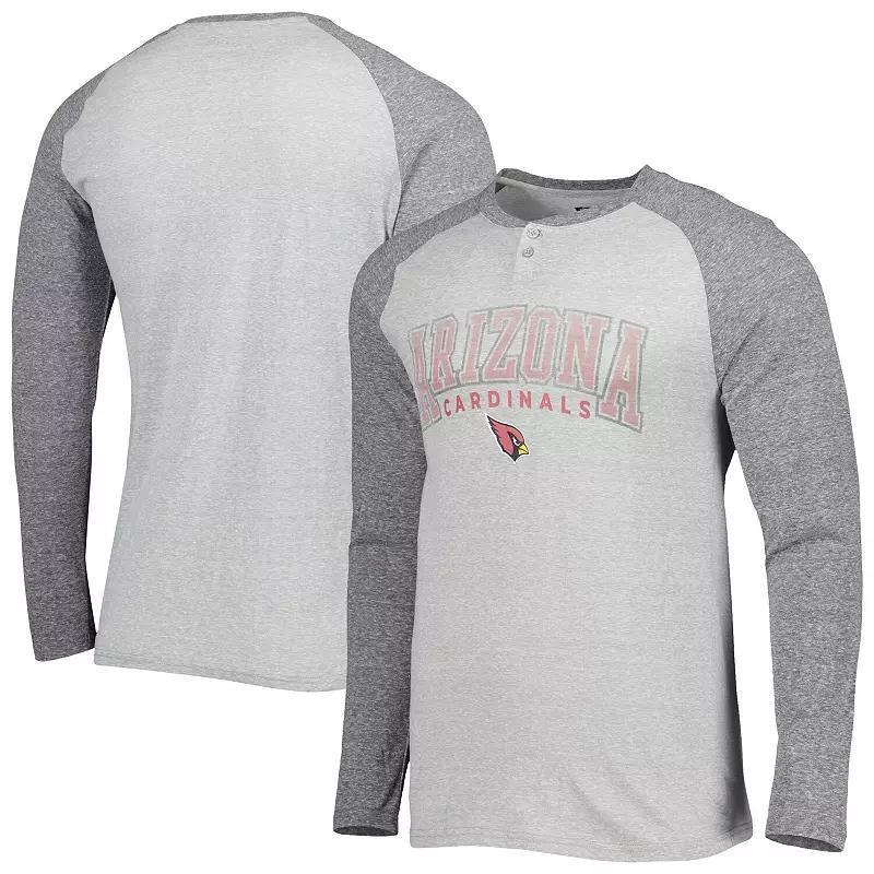 Men's Concepts Sport Heather Gray Arizona Cardinals Ledger Raglan Long Sleeve Henley T-Shirt, Size: Large, Grey Product Image