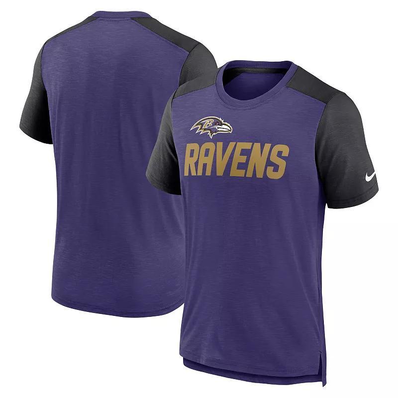 Men's Nike Heathered Purple/Heathered Black Baltimore Ravens Color Block Team Name T-Shirt, Size: Large Product Image