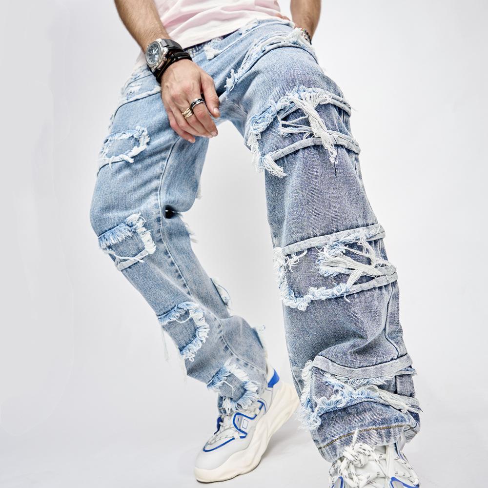 Sopula Men's Boyfriend Street Denim Raw Edge High Street Jeans Product Image