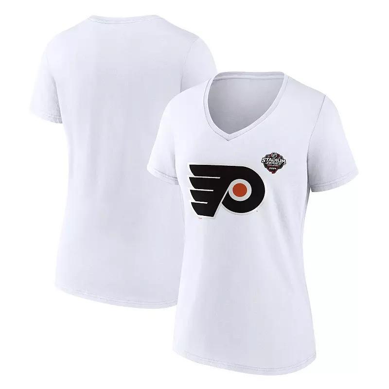 Women's Fanatics  White Philadelphia Flyers 2024 NHL Stadium Series Logo V-Neck T-shirt, Size: Small, Fly White Product Image