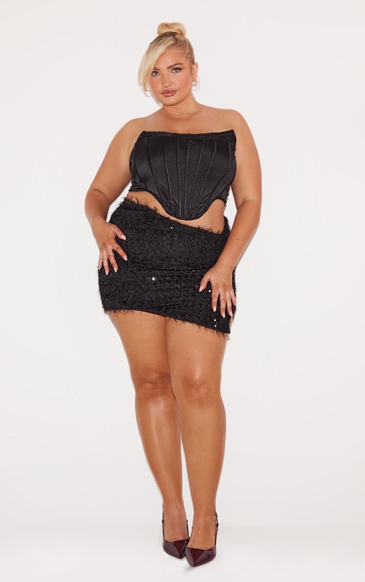 Plus Black Sequin Feather Asymmetric Mini Skirt Product Image