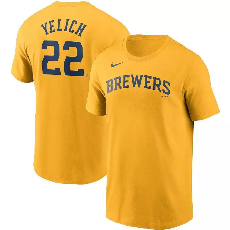 Men's Nike Christian Yelich Gold Milwaukee Brewers Name & Number T-Shirt, Size: XL Product Image