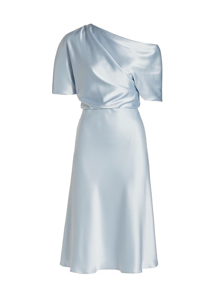 Womens Draped Satin One-Shoulder Midi-Dress Product Image