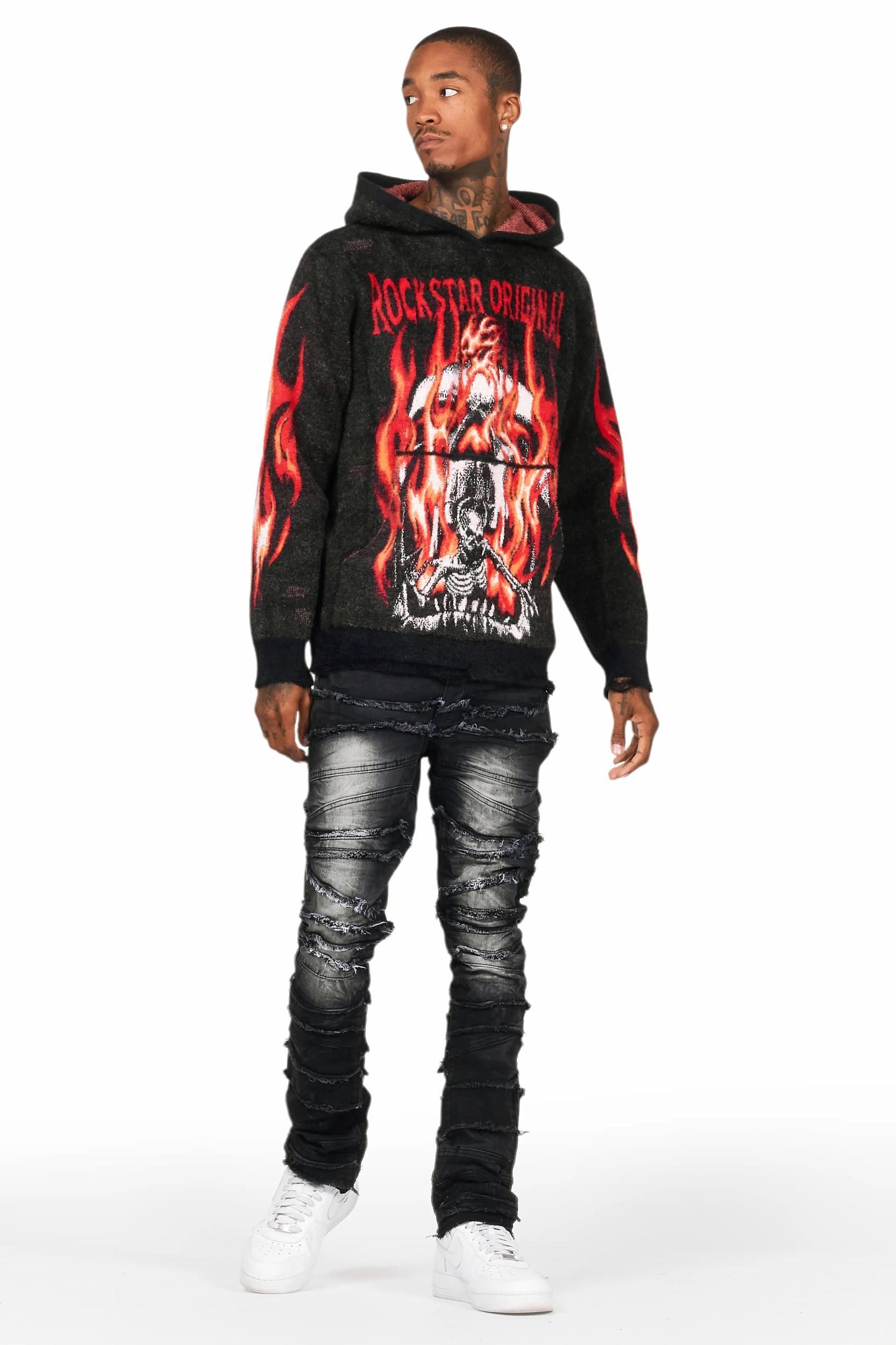 Fuka Black Knit Hoodie Male Product Image