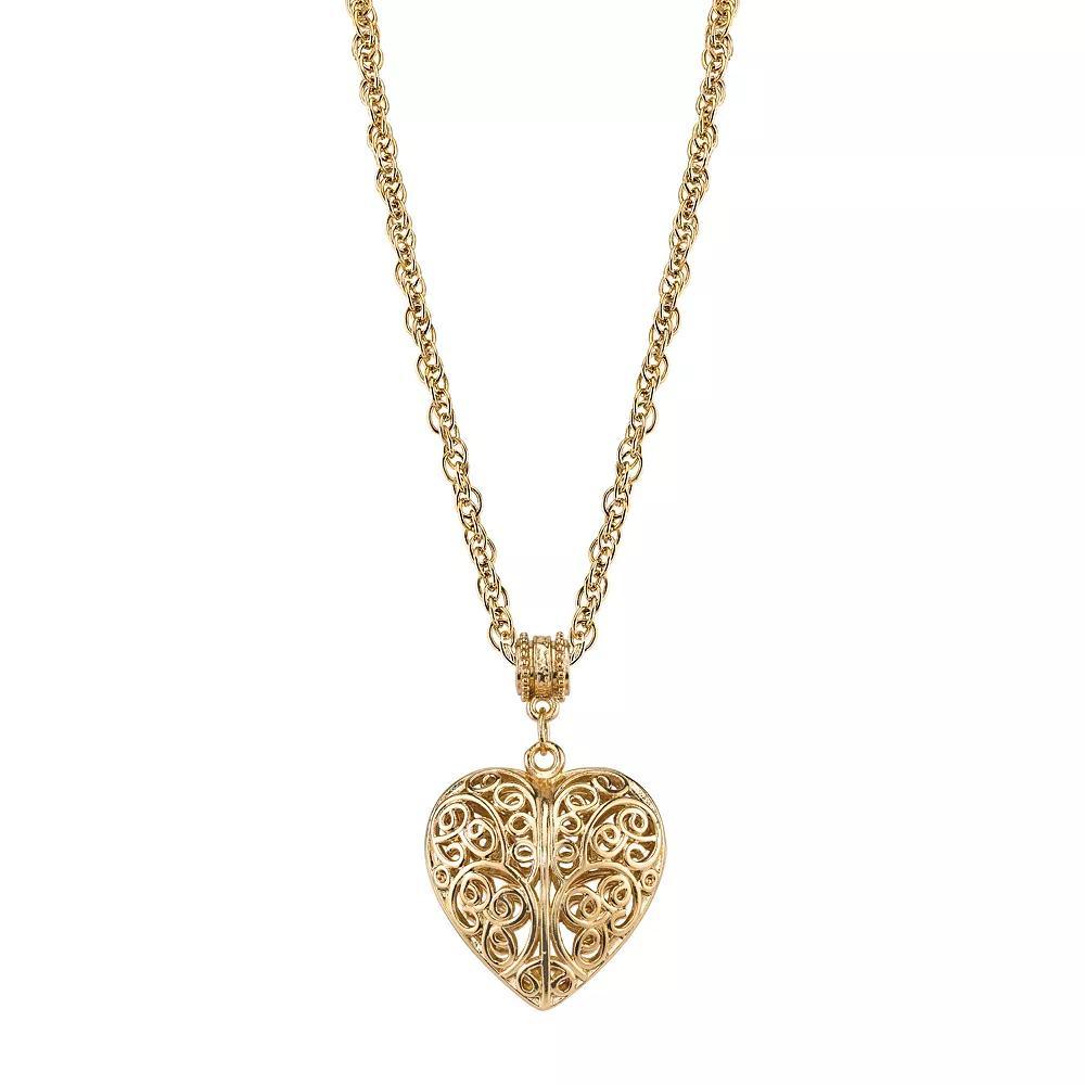 1928 Filigree Heart Pendant Necklace, Womens Gold Tone Product Image