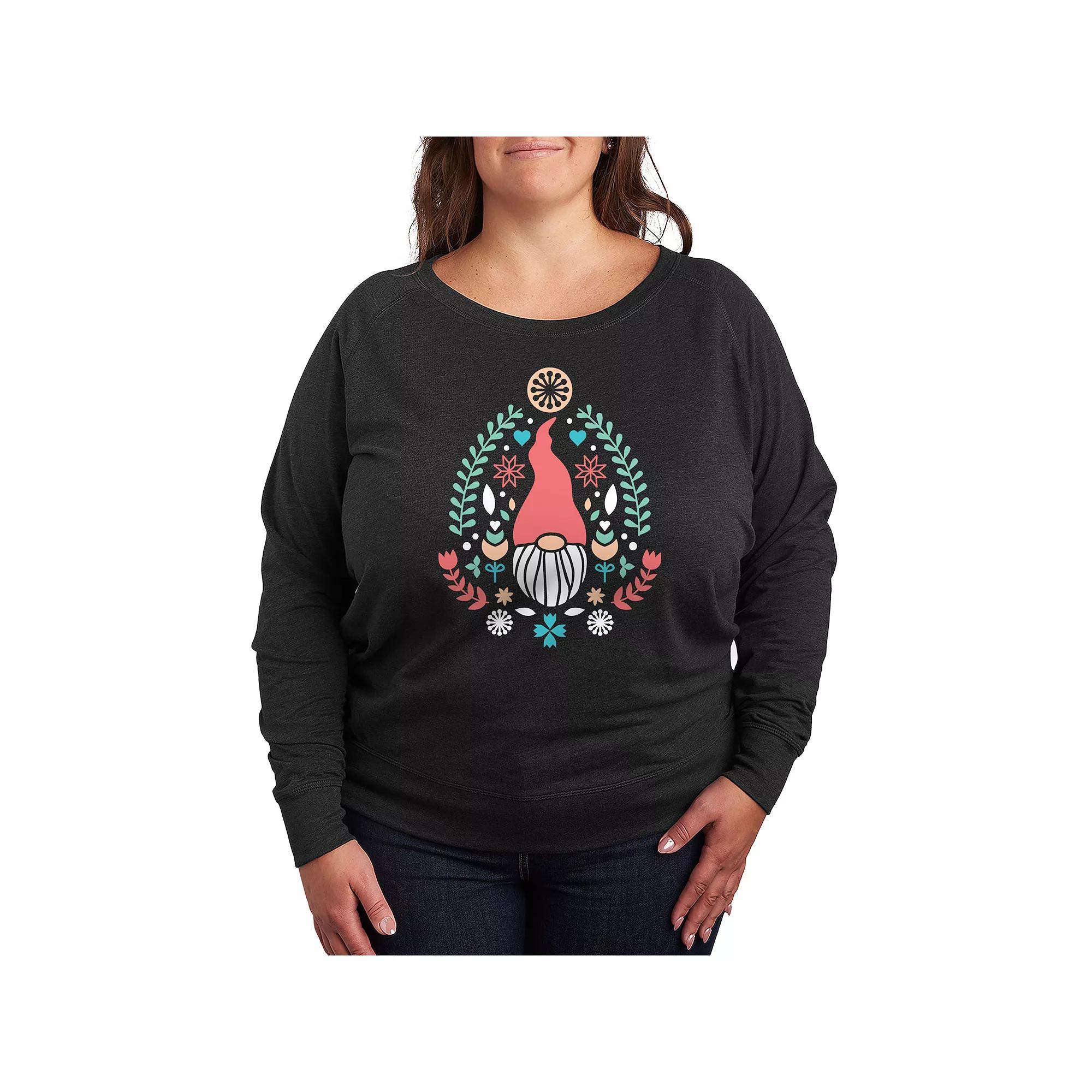 Plus Size Scandinavian Gnome French Terry Long Sleeve Tee, Womens Heather Grey Product Image