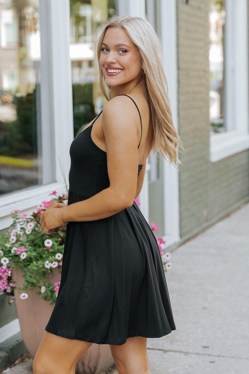 Black Scoop Neck Pleated Mini Dress - FINAL SALE Product Image