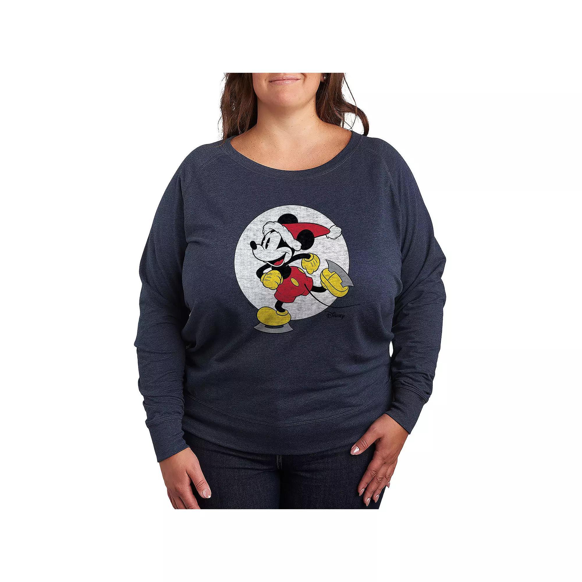 Disneys Mickey Mouse Plus Size Skating French Terry Long Sleeve Tee, Womens Grey Blue Product Image