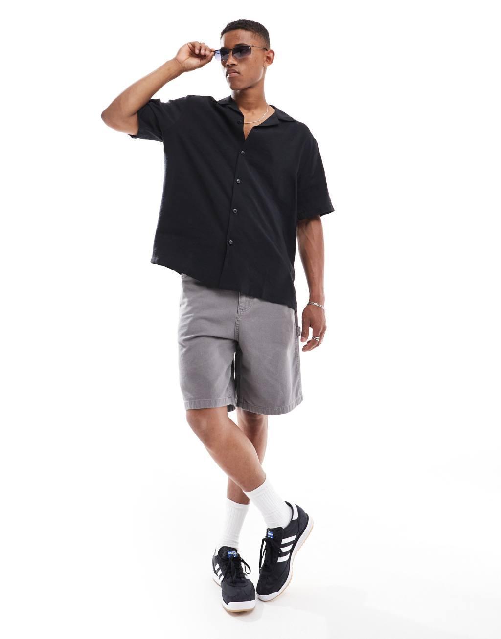 ASOS DESIGN short sleeve relaxed camp collar shirt in black Product Image