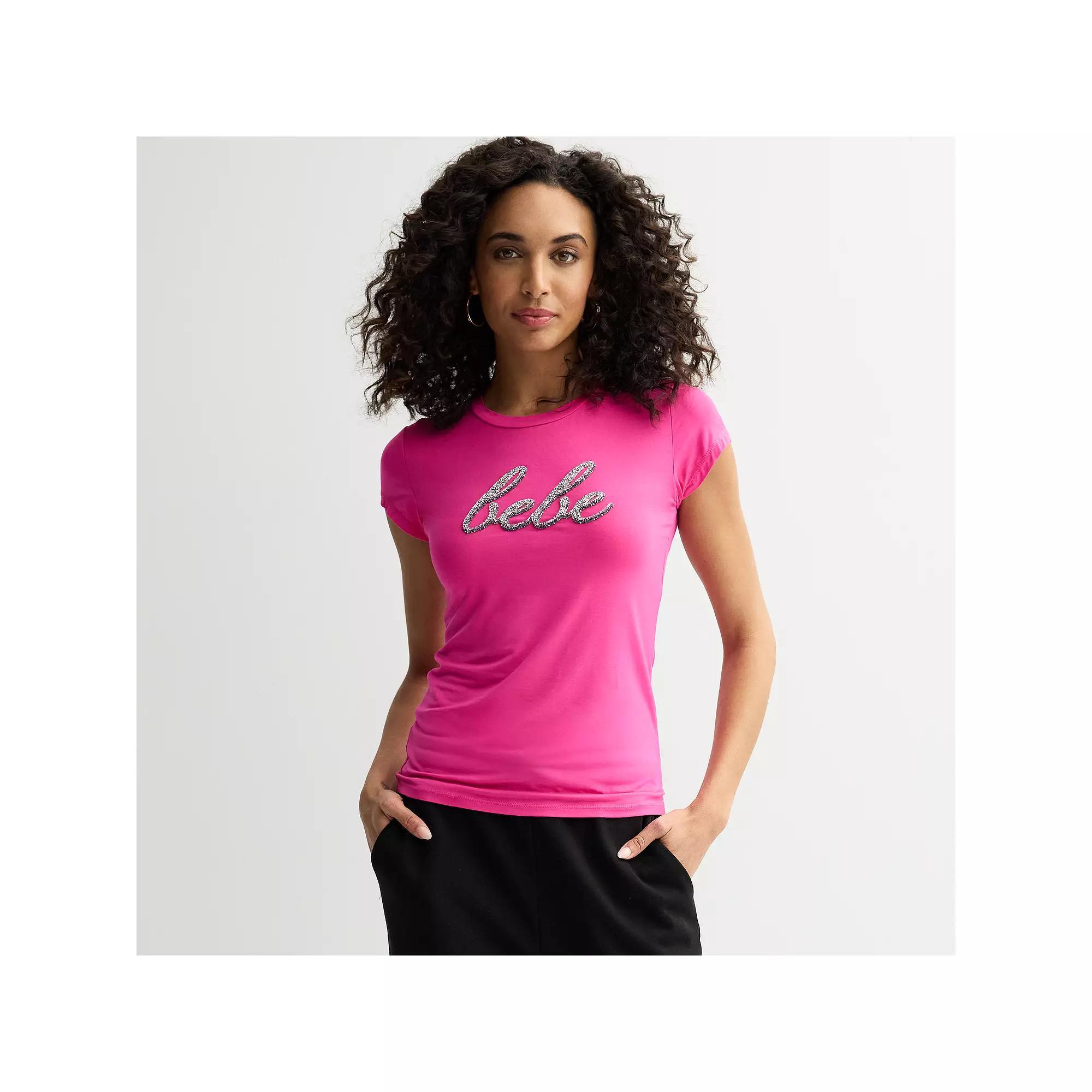 Women's bebe Embellished Crewneck T-Shirt, Size: Small, Pink Product Image