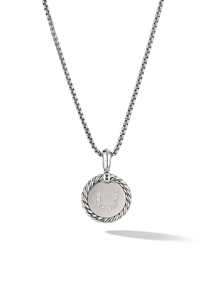 David Yurman Sterling Silver Cable Collectibles Initial Charm Necklace with Diamonds, 18 Product Image