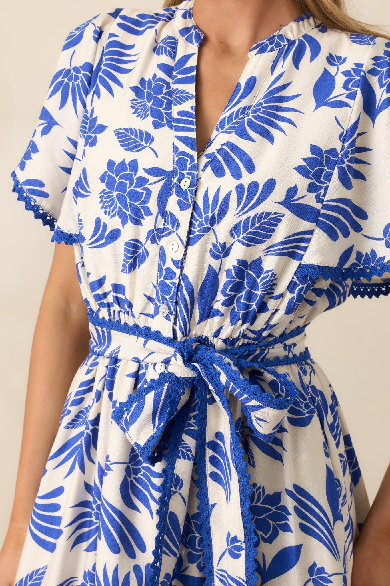Cruising By Blue Floral Short Sleeve Midi Dress Product Image