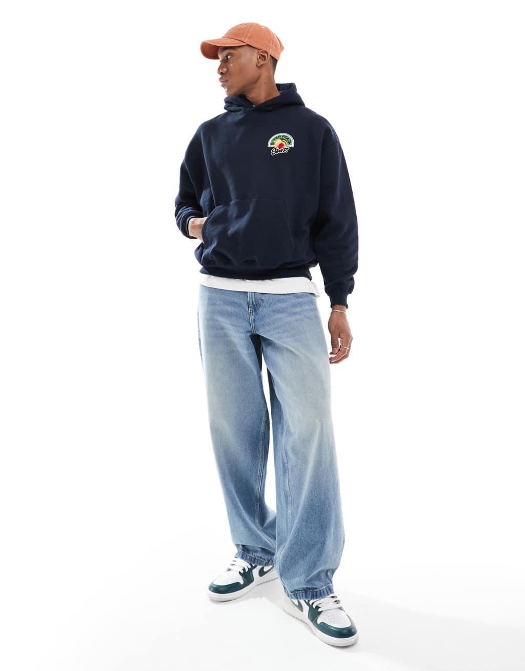 Pull&Bear STWD peach hoodie in navy Product Image