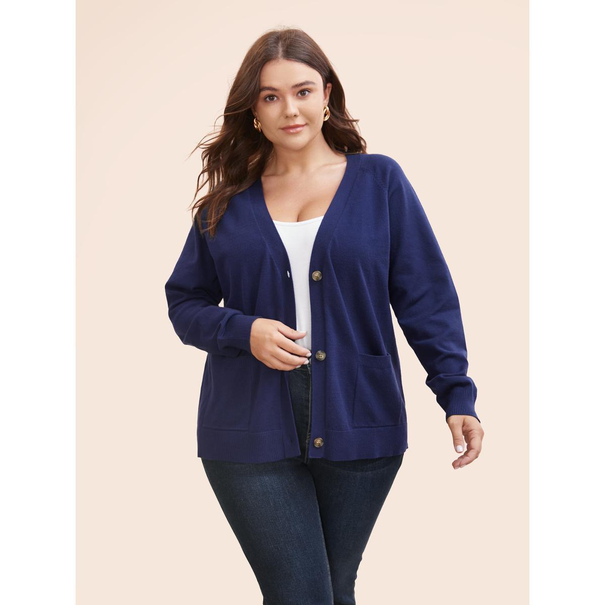 Plus Size Supersoft Essentials Patched Pocket Raglan Sleeve Cardigan Midnight Women Casual Loose Long Sleeve Everyday Cardigans BloomChic 12/L Product Image