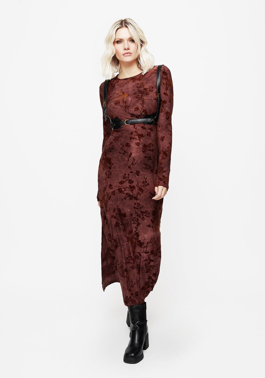 Wytchelm Flocked Velour Midaxi Dress - Red Product Image