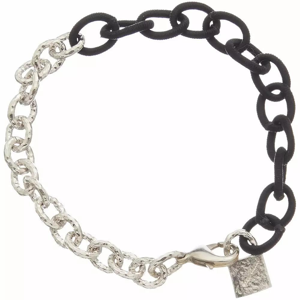 Juvell 18k White Gold Plated Black Accent Lock Charm Bracelet, Women's, Size: 6.5-7.5"AD, Silver Tone Product Image
