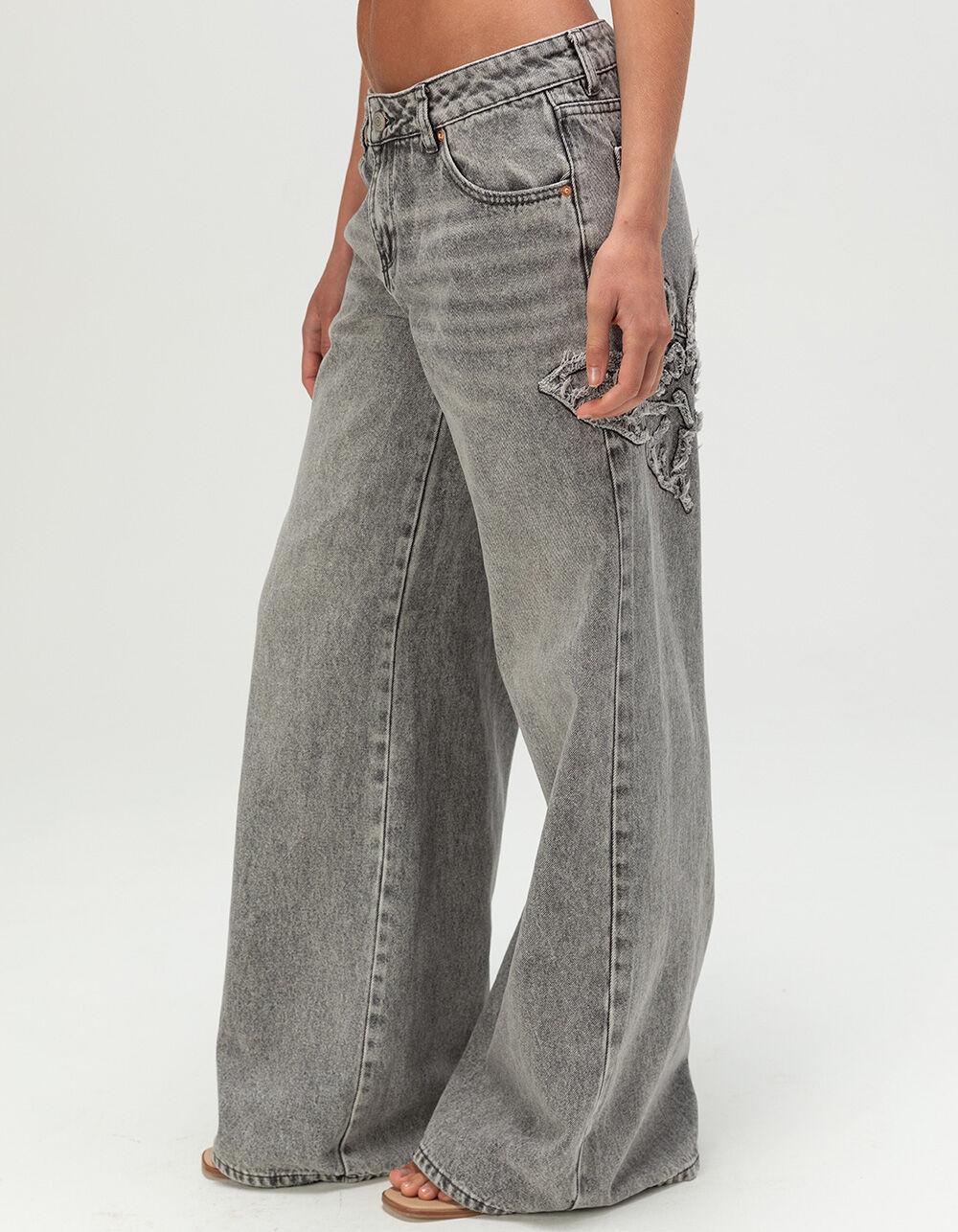 RSQ Womens Low Rise Butterfly Baggy Jeans - GREY DENIM Product Image