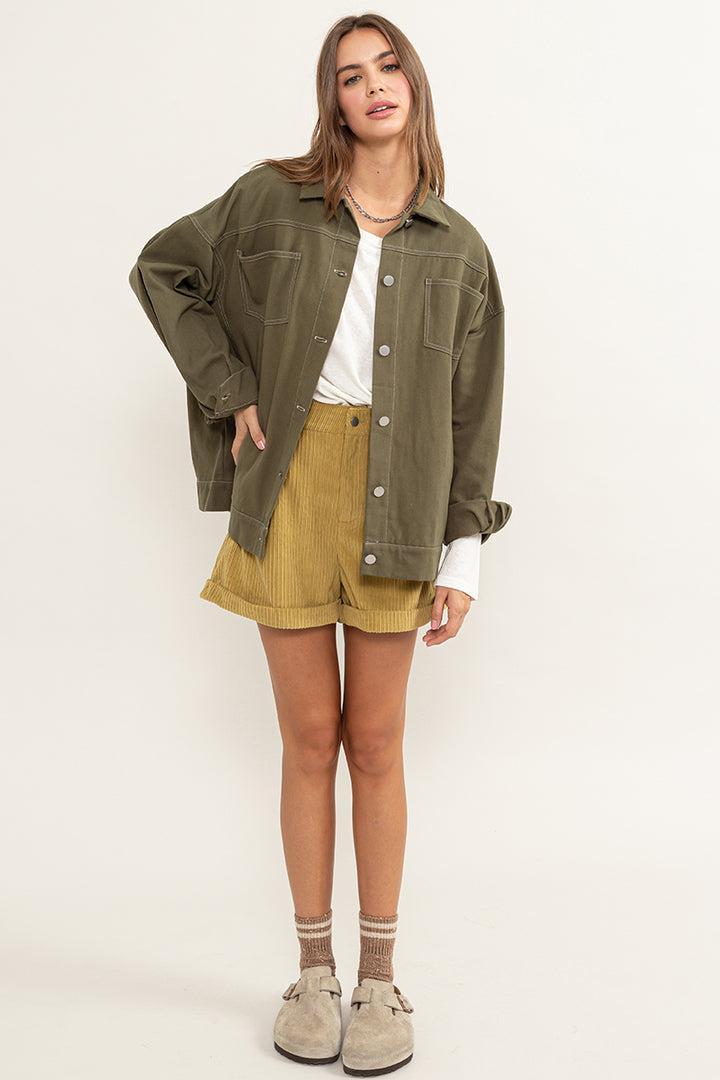 Margo Contrast Stitch Twill Shacket Product Image