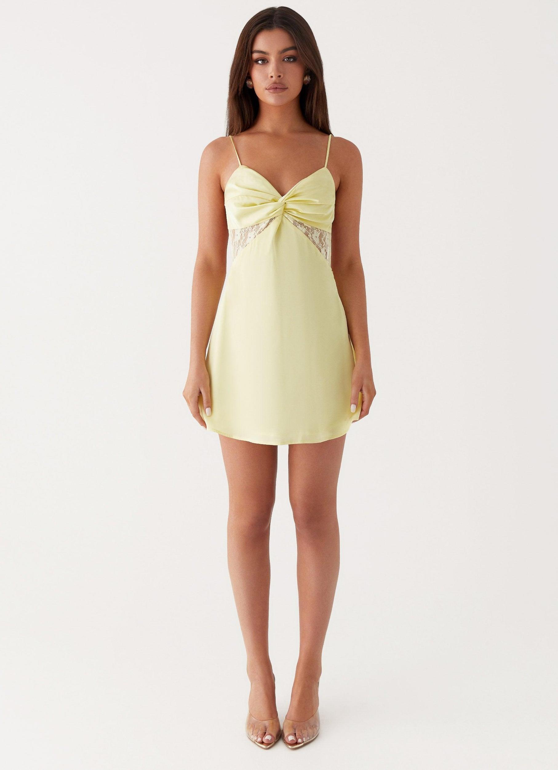 Ayla Satin Mini Dress - Yellow Product Image