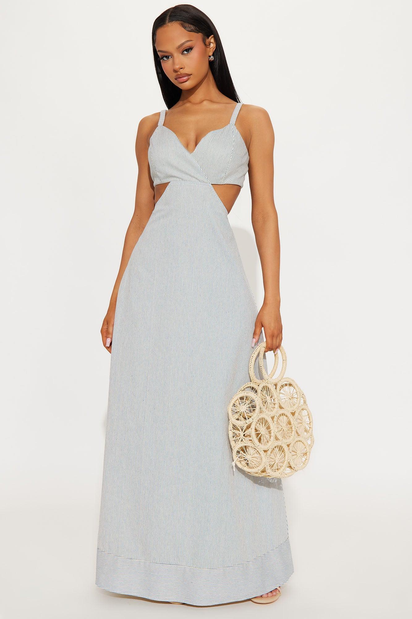 Eva Striped Maxi Dress - White/Blue Product Image