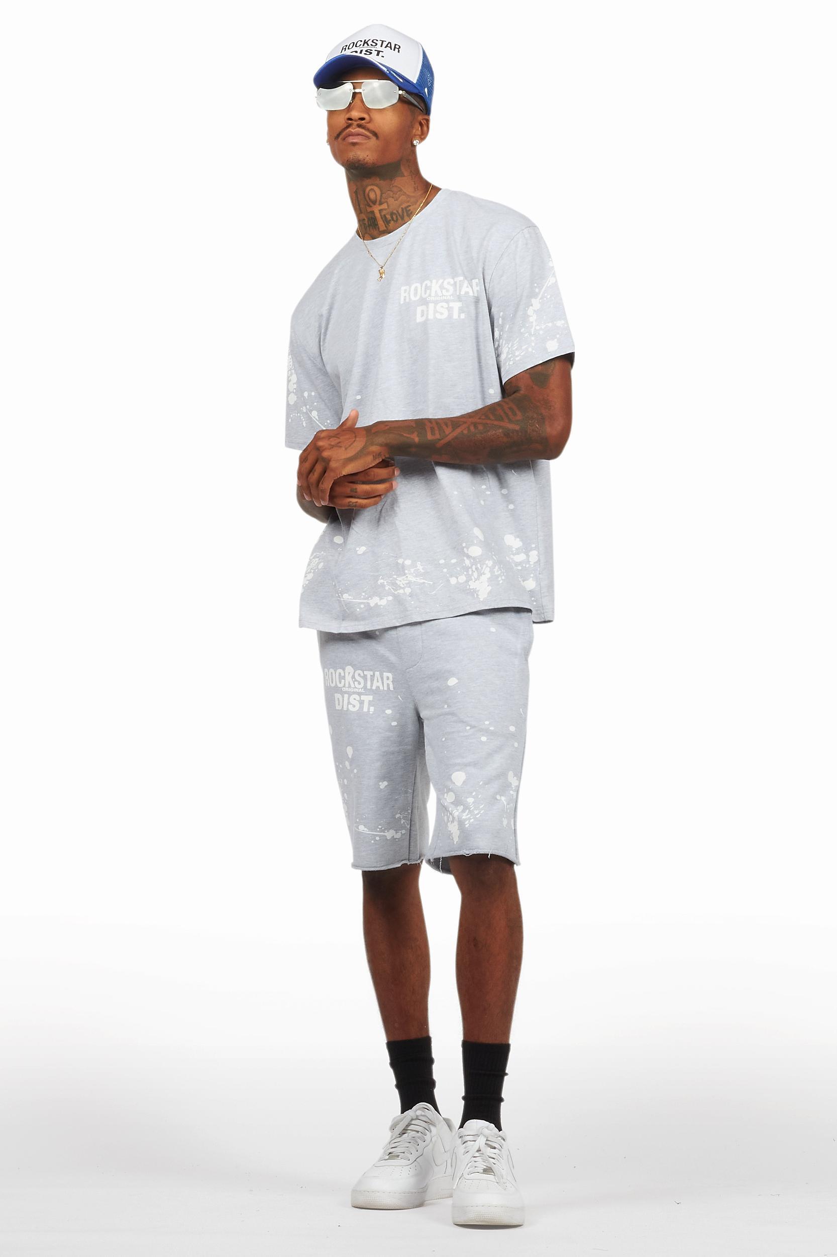 Rafix Heather Grey Graphic T-Shirt Short Set Male Product Image