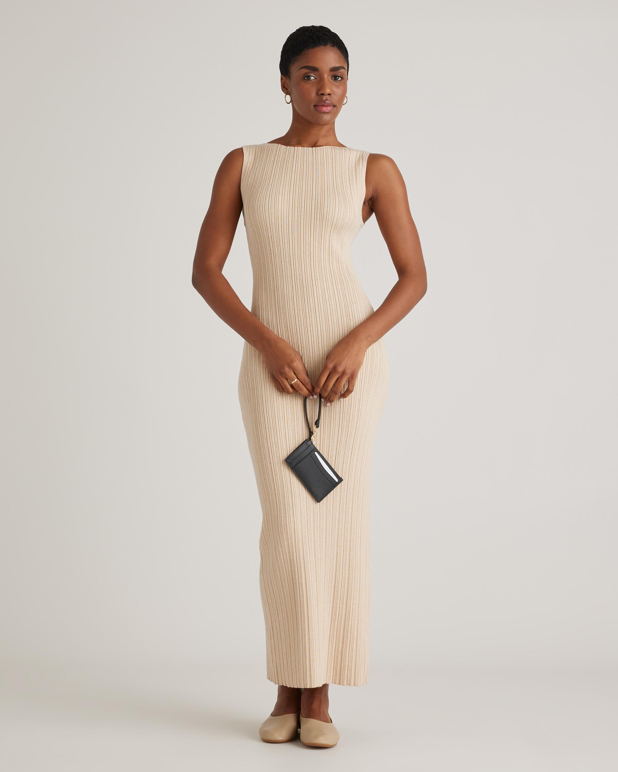 Quince | Women's Cotton Cashmere Ribbed Sleeveless Midi Dress Product Image