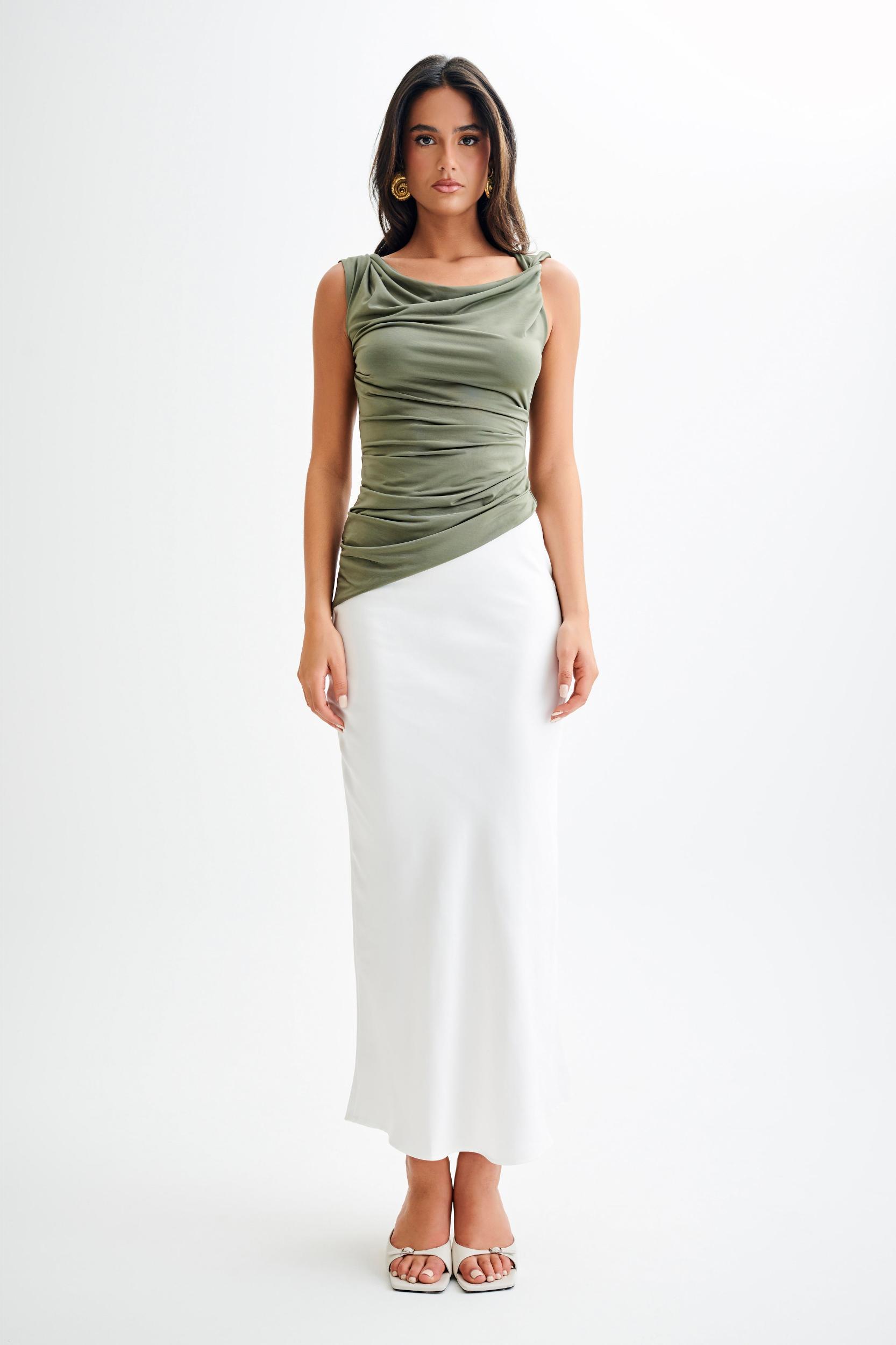 Prianyka Slinky Sleeveless Top - Military Olive Product Image