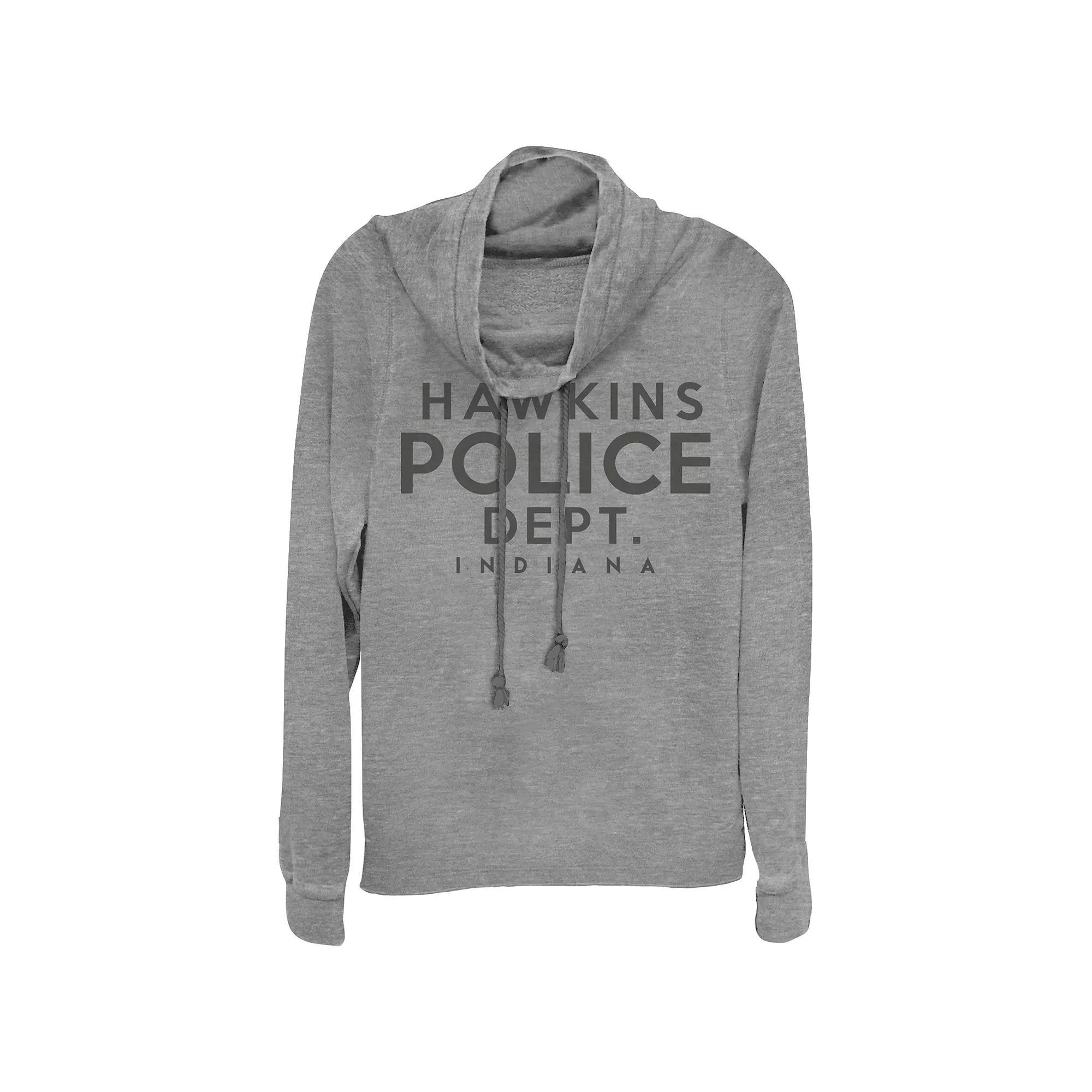 Womens Stranger Things Hawkins Police Dept. Plus Cowlneck Graphic Lightweight Long Sleeve, Girls Gray Grey Product Image