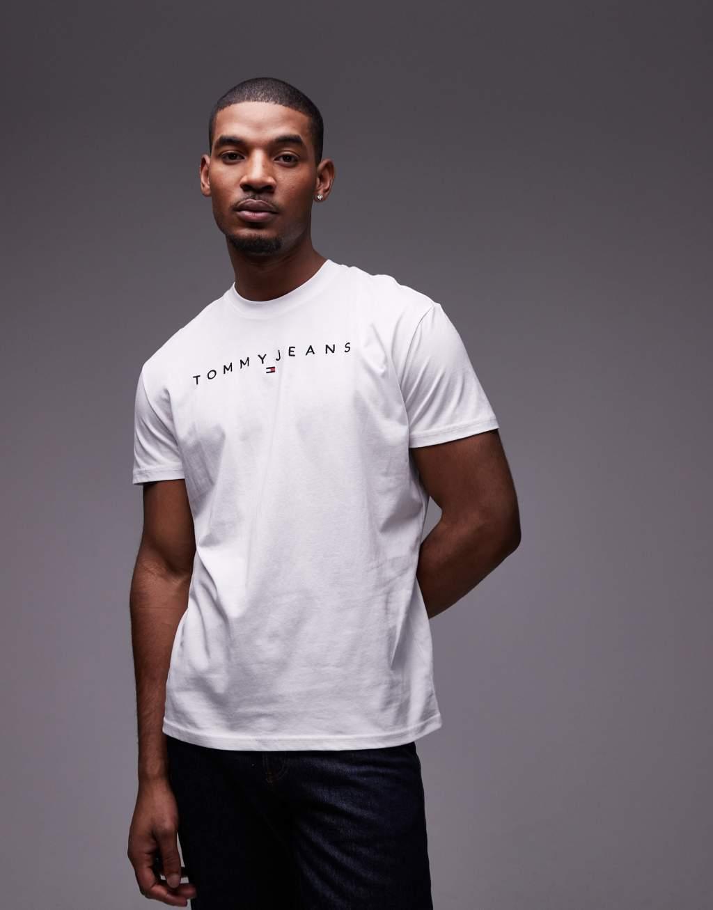 Tommy Jeans linear logo T-shirt in white Product Image