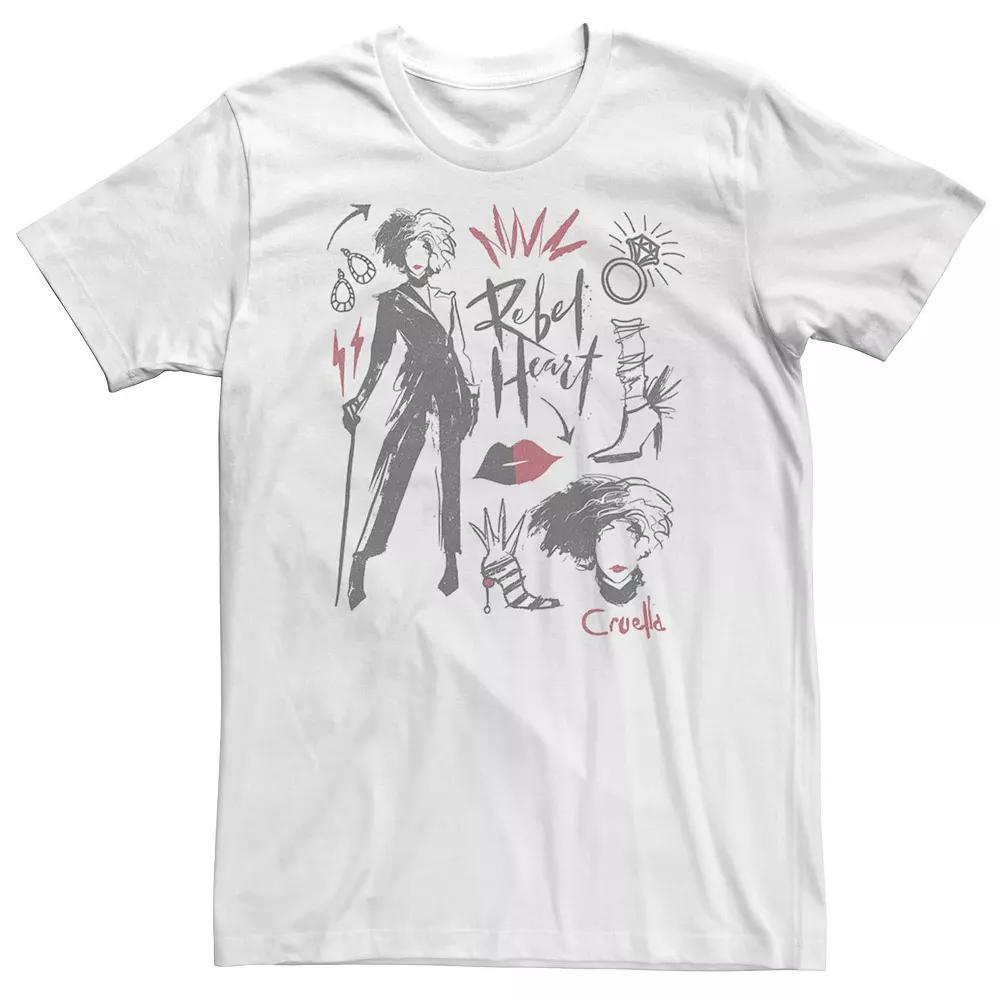 Big & Tall Disney Cruella Rebel Heart Collage Sketches Tee, Men's, Size: 4XL, White Product Image