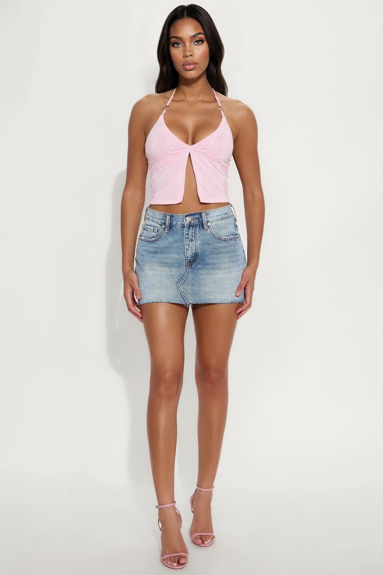 Zadie Flyaway Rhinestone Halter Top - Pink Product Image