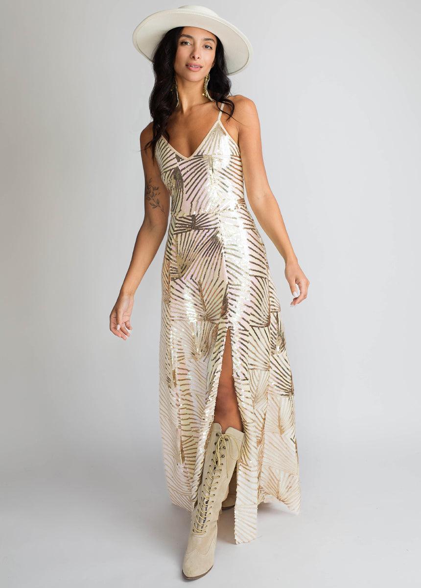 Aulora Dress in Gold Stripe Female Product Image