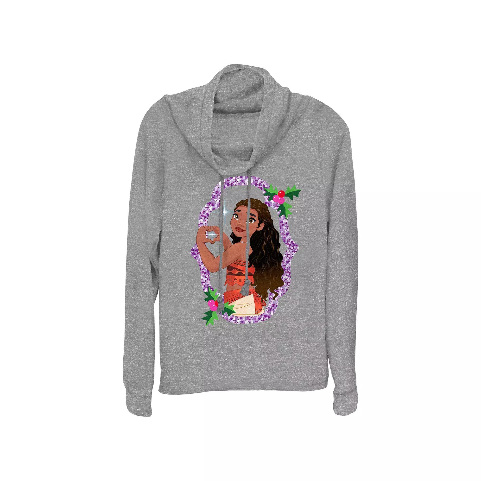 Disneys Moana Sparkling Christmas Wreath Womens Cowlneck Graphic Lightweight Long Sleeve Gray Grey Product Image