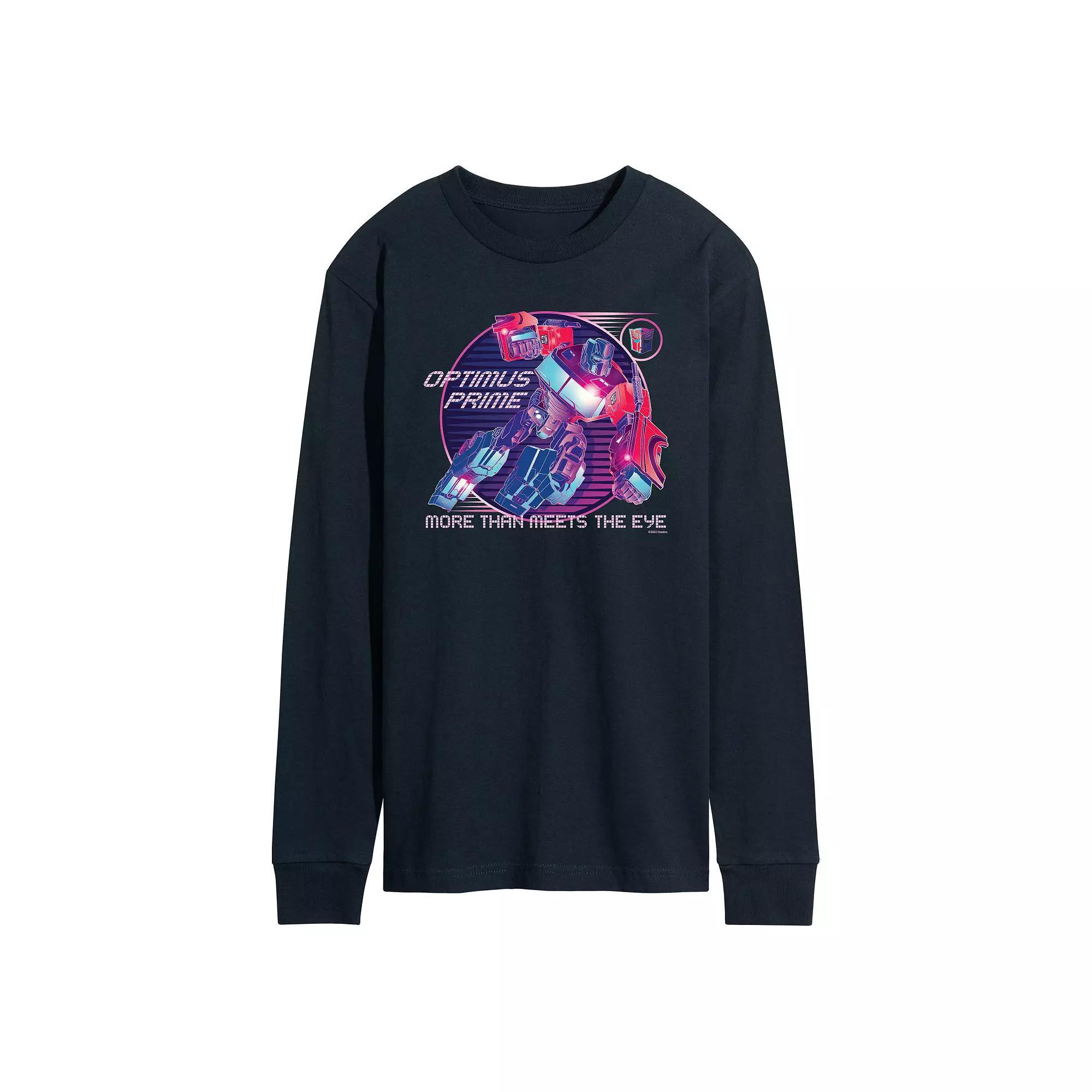 Mens Transformers Optimus Prime Verse Badge Long Sleeve Graphic Tee Blue Product Image