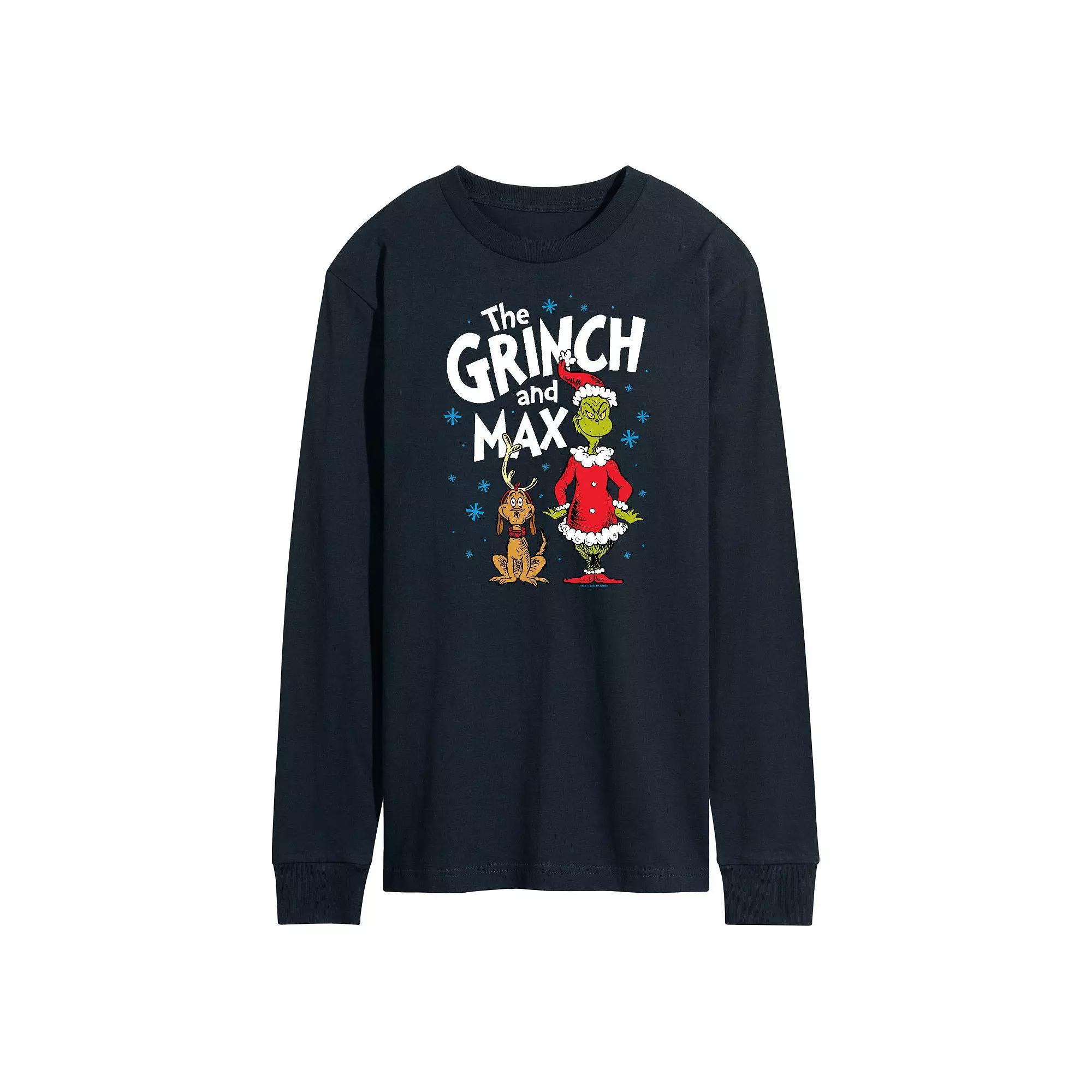 Men's Dr. Seuss The Grinch and Max Long Sleeve Tee, Size: Large, Black Product Image