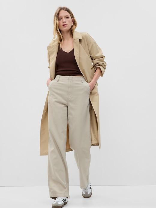 Mid Rise Twill Wide-Leg Khakis Product Image