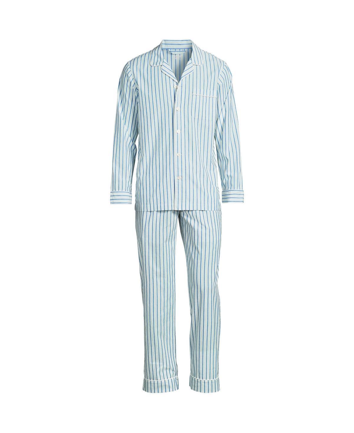 Men's Lands' End Essential Long Sleeve Top & Pants Pajama Set, Size: XXL, Grey Blue Stripe Product Image