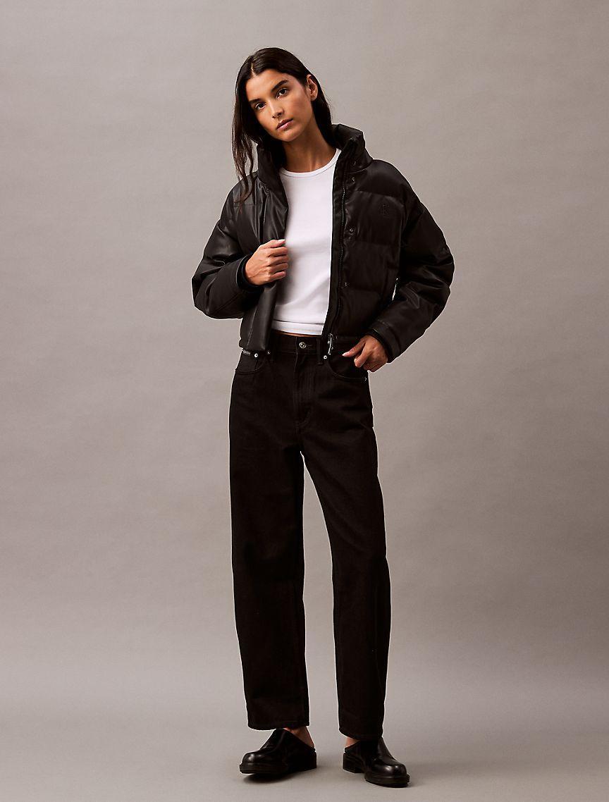 Classic Faux Leather Puffer Jacket Product Image
