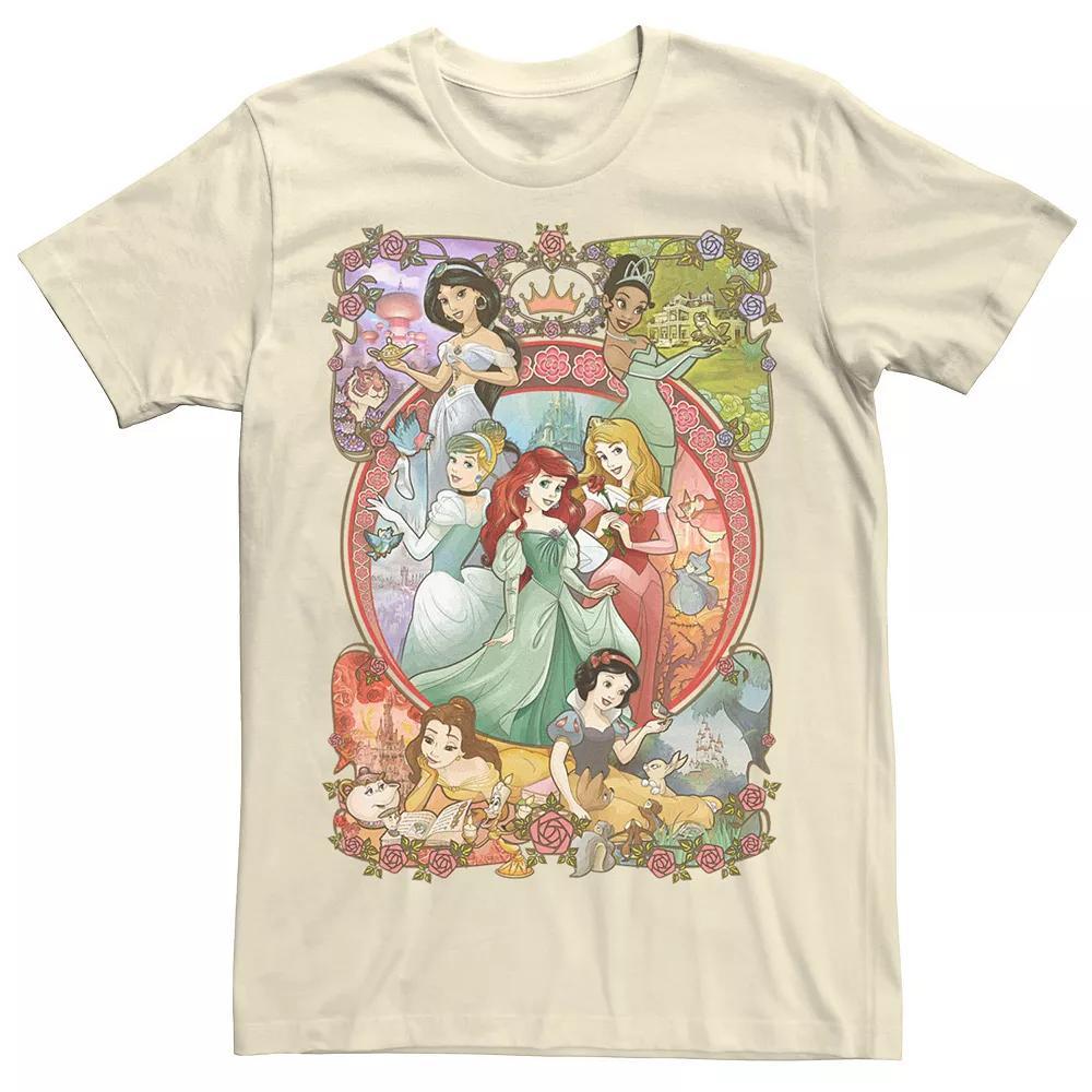 Men's Disney Princess Classic Cartoon Group Collage Tee, Size: 3XL, Natural Product Image