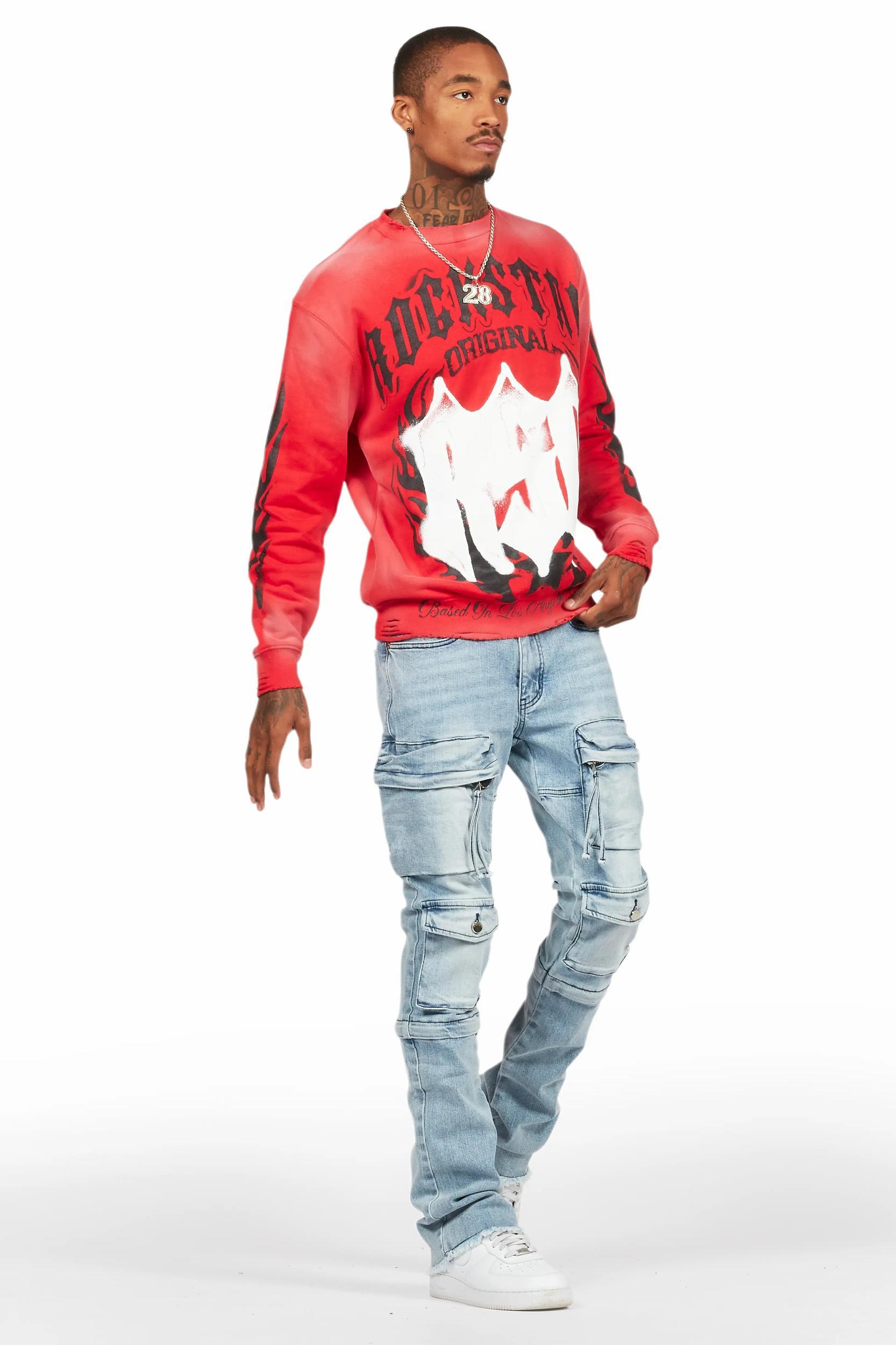 Jan Blue Stacked Flare Cargo Jean Male Product Image