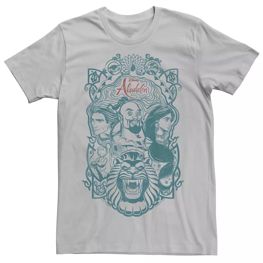 Disney's Aladdin Live Action Men's Group Character Sketch Tee, Size: Large, Silver Product Image